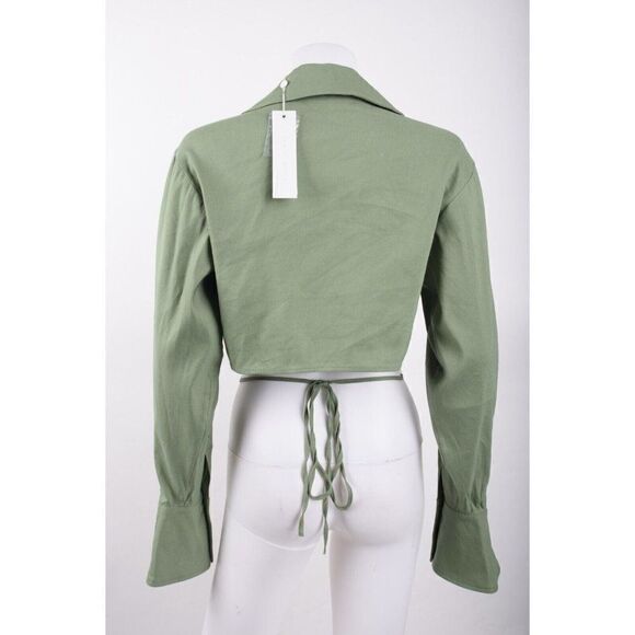 Jonathan Simkhai Womens Sonoma Wrap Shirt Crop Top Linen Sz 6 Green NWT - Picture 5 of 6